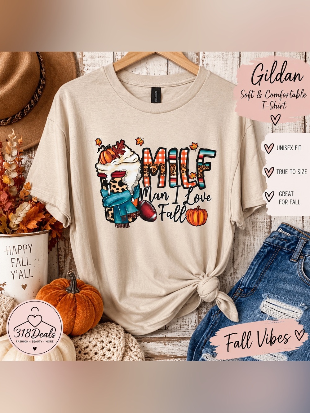 Beige 'MILF Man I Love Fall' Graphic Tee